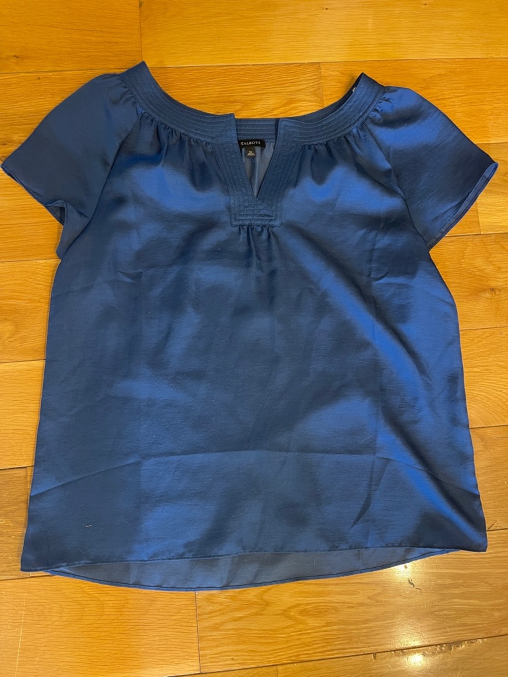 Talbots Navy Short-Sleeve Split V-Neck Blouse